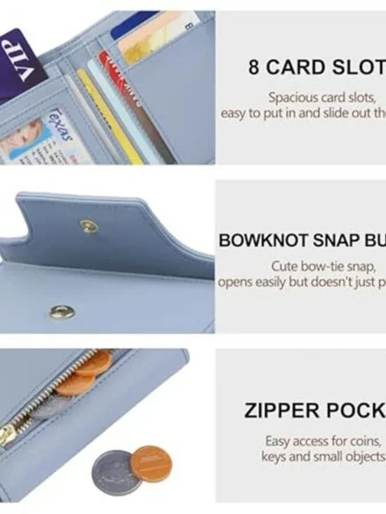 Small Wallet for Women Cute Bowknot RFID Blocking Bifold Leather Credit Card - Picture 3 of 6